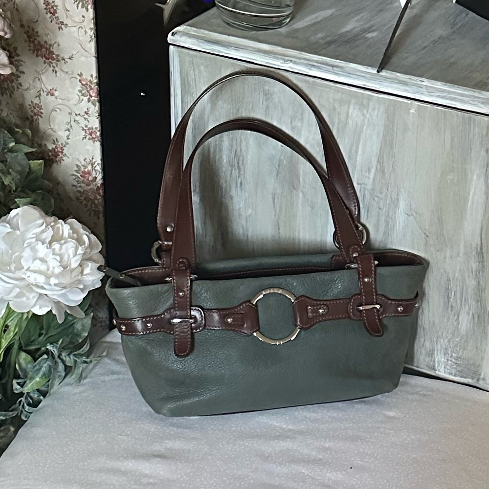 Bosca Dark Green and Brown Handbag $50